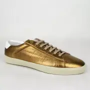 $625 YSL Saint Laurent Men's Bronze Metallic Leather SL06 Sneakers 472370 7771
