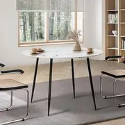 Oikiture 110cm Dining Table with Marble Top and Metal Legs, Round Wooden Table