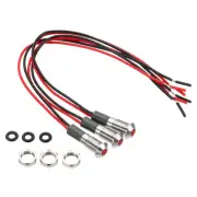 3Pcs AC/DC 12-24V 6mm Red Indicator Light Flush Panel Mount with 150mm Cable
