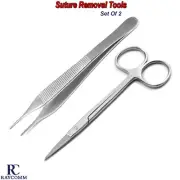 Surgical Iris Scissors Suture Removal Set Of 2 Dental Adson Tweezers Forceps CE