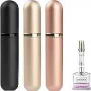 Perfume Travel Refillable Bottle Atomiser - 3-Pack 5ML ANTOKX Perfume Atomizer, Perfume Refill Bottle, Leakproof Portable Perfume Sprayer for Women and Men (Black & Gold & Rose Gold)