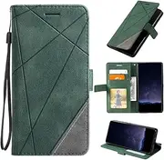 Case for Samsung Galaxy A70/A70S, Business Splicing Casual Flip Folio Leather Card Holder Kickstand Wallet Case for Samsung Galaxy A70/A70S-Green