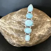 WoMens Cluster Blue Larimar Navajo Sterling Silver Ring Size 7.5 17557