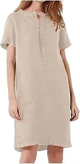 iQKA Womens Cotton Linen Dress Plus Size Casual Loose Solid Color Short Sleeve Shirt Dress with Pockets Vestido Corto 2020