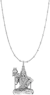 [INDIA MADE] Sterling Silver (92.5% purity) God Shiva Chain Pendant (Pendant with Ball/Beads Chain) for Men & Women Pure Silver Lord Shiv Chain Locket for Good Health & Wealth-psbl7107, Silver, Created