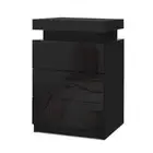 NNEDSZ Bedside Tables Side Table 3 Drawers RGB LED High Gloss Nightstand Black