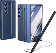 Galaxy Z Fold6 Case with Stylus Pen, Z Fold 6 Cover with Front Screen Protector + S Pen Slot, Leather Case for Samsung Galaxy Z Fold6 with Hinge Protection Blue