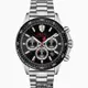 FERRARI手錶，編號FE00079，46mm銀圓形精鋼錶殼，黑色三眼， 中三針顯示， 運動錶面，銀色精鋼錶帶款_廠商直送