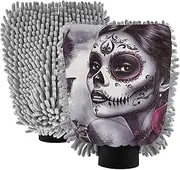 XYMZR Gothic Sugar Skull Purple Absorbent Microfiber Car Wash Mitt, Funny Cute Anime Scratch Free for Cars Cleaning, Home Cleaning Mitts, 2 Pack, 10.24” L x 7.09” W