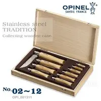 在飛比找樂天市場購物網優惠-[ OPINEL ] 櫸木柄不鏽鋼折刀 10把一組 / 木盒