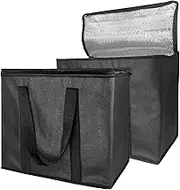 Yalin Set of 2 Larger Insulated Cooler Bags with Zipper Closure,Reusable Grocery Shopping Bags Keep Food Hot or Cold,Collapsible Lunch Bag,Grocery Transport,15.5'' L X 8.5'' D X13'' H