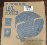 100 ft 12/3 Gauge Heavy Duty Outdoor Extension Cord Waterproof with Lighted End