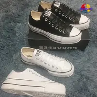 在飛比找蝦皮購物優惠-正版 Converse 皮革低筒 厚底增高鞋 女款 白/黑 