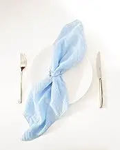 Baby Sky Blue 100% Linen Cloth Cotton Square Napkins Set of 6 | 40cm x 40cm | Wedding Shower Bridal Event Styling Table Decor |