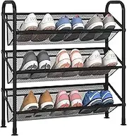FKUO 3 Tier Shoe rack for closet Mesh fabric narrow Metal shoe racks, Small Shoe Storage Organizer Shelf for Entryway, Hallway, Dorm Room (Black, 3 Tier)