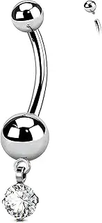 [OUFER] Titanium Belly Button Rings, Dangle Belly Button Piercing, Clear CZ Dangle Navel Piercing Jewelry, Long Belly Button Rings, Internally Threaded Belly Rings For Women Men