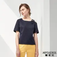 在飛比找momo購物網優惠-【MYSHEROS 蜜雪兒】棉質上衣 單邊挖肩 鑽飾蝶結(深