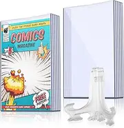 Comic Book Display Case Set, Include Comic Book Sleeves and Clear Plastic Easels, 7.6 x 10.7 Inch Magazine Protectors for Collectors Plate Holder Display Stand Picture Stand for Decor(10 Pieces)