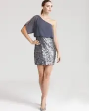 Aidan Mattox Dress Sz 10 Silver One Shoulder Sequined Cocktail Evening Org.$185