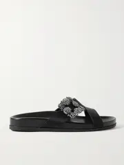 [Manolo Blahnik] Manolo Blahnik - Chilanghi Buckled Satin Slides - Black - IT39 IT 39 Black