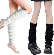 [Yiqicomle] 2 Pairs Leg Warmers for Women Girls, Rib Knitted Knee Warmers Fashion Leg Warmers 80s Socks for Sports Party Yoga Dance, White and Black, Black/White, One Size