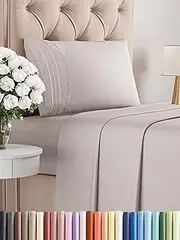 3 Piece Bed Sheet King Single Size Set, Flat Sheet, Fitted Sheet and 1 Pillowcase – Wrinkle Free, Soft Microfiber Sheets with Deep Pockets for Mattresses up to 35cm, Oeko-TEX Certified - Light Grey