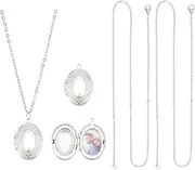 [UNICRAFTALE] 2 Sets Stainless Steel Locket Pendants Photo Frame Charms Oval Locket Necklace Picture Locket Charm Photo Memory Necklace Chain Amulet Memory Pendant Necklace for Jewelry Making,