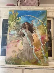 Art Nouveau Lady Painting On Canvas Original By Ben Corr