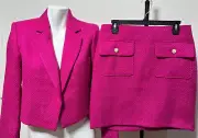 Belle Vere Bright Pink 6 S Women Suit Cropped Jacket Blazer Mini Skirt New NWT