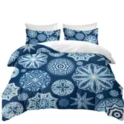 Sparkling Blue Snowflakes Mandalas Quilt Cover