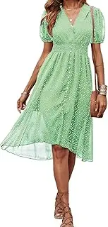 [PRETTYGARDEN] Women's Floral Wrap V-Neck Midi Dress Short Sleeve Boho Summer Beach Long Dress High Low Hem Smocked Dress Women