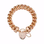 18ct Heavy Rose Gold Plated 12mm Euro Curb Chain Bracelet Featuring a Simulated Diamond Locket - USA Made
