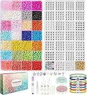 LEUCHTAMOR 4mm Glass Seed Beads, 6600pcs 28 Colors Seed Beads for Bracelets, 1000pcs Letter Beads for Making Name Friendship Bracelets Jewelry Crafts in Plastic Box with Elastic Cord for Adult