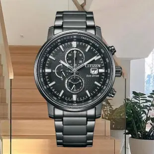 【CITIZEN 星辰】Chronograph 亞洲限定 鐵窗花元素 光動能碼錶計時腕錶/勁炫黑43mm(CA0845-83E)