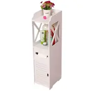 Toilet Paper Roll Holder Stand with Slim Shelf, Small Bathroom Storage Cabinet Narrow Shelf Corner Floor Cabinet