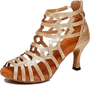 [Minishion] Women's Latin Salsa Zip Glitter Dance Shoes Evening Ankle Sandals L395