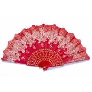 Red Glitter Hand Fan Beautiful Colour Butterfly Design Fold Out Party