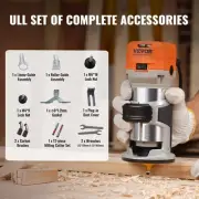 Compact Wood Router 125HP 800W Trimmer Tool 30000RPM Adjustable Speed with