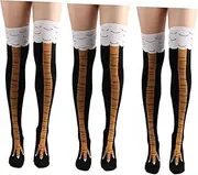[Generic] 3 pairs Cartoon Chicken Legs Socks Crazy Funny Chicken Feet Socks Claws Over The Knee High Socks Chicken Leg Socks for Women, Yellow, One Size