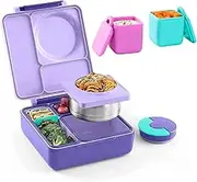 Omie Lunch Box and Dip Containers Bundle Set - OmieBox Insulated Bento with Thermos and 2X OmieDip Leakproof Dip & Sauce Containers (Purple Cloud)