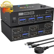 USB 3.0 KVM Switch Dual Monitor 2 PC 2 HDMI Out 4K@60Hz Extended & Copy Display