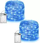 (2 Pack) Fairy Christmas LED String Light Battery Operated, 20M/66Ft/200Led Blue