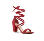 Allegra K Women's Solid Color Block Heel Lace Up Sandals Size US 5.5 RED
