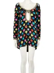 Polka Dot Sequin Faux Pearl Trim Mini Dress