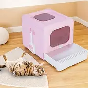 Foldable Cat Litter Box, Large Size Top Entry Anti Splashing Enclosed Kitty Litter Box, Extra Large Covered Cat Litter Box Drawer Type Kitty Litter Box for Home (Pink)