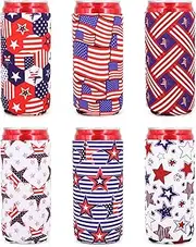AJLTPA 6Pcs Neoprene Tall Can cooler, Reusable Insulated Tall Can Sleeves For 16oz Hard Seltzer, Beer, Soda, Energy Drinks and Water Bottle (Patriotic)