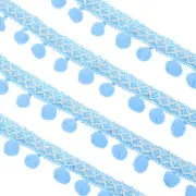 Embroidered Trim Ribbon, 20 Yards Pompoms Trim Fringe for Crafts, Sky Blue