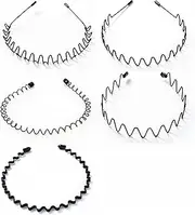 Metal Headbands for Men & Women - 5 Pack Non-Slip Adjustable Hair Bands, Unisex Sports Headbands for Running, Yoga, and Daily Use.