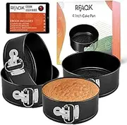 RFAQK 4-Inch Cake Tin Springform Baking Set - 4 Pack Small Cheesecake Tins with 30 Pcs Parchment Paper Liners, Leakproof Nonstick Easy Removable Bottom
