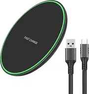 Wireless Charger for Samsung Galaxy S24/S24+/S24 Ultra/S23/S23+/S22/S22+/S21/S21+/S20/S20+/S10/S10+/S9/S8/S7/Note 20/Note 10, Wireless Charging Pad with 6.6ft 3.2 USB C Cable, Black.(No AC Adapter)
